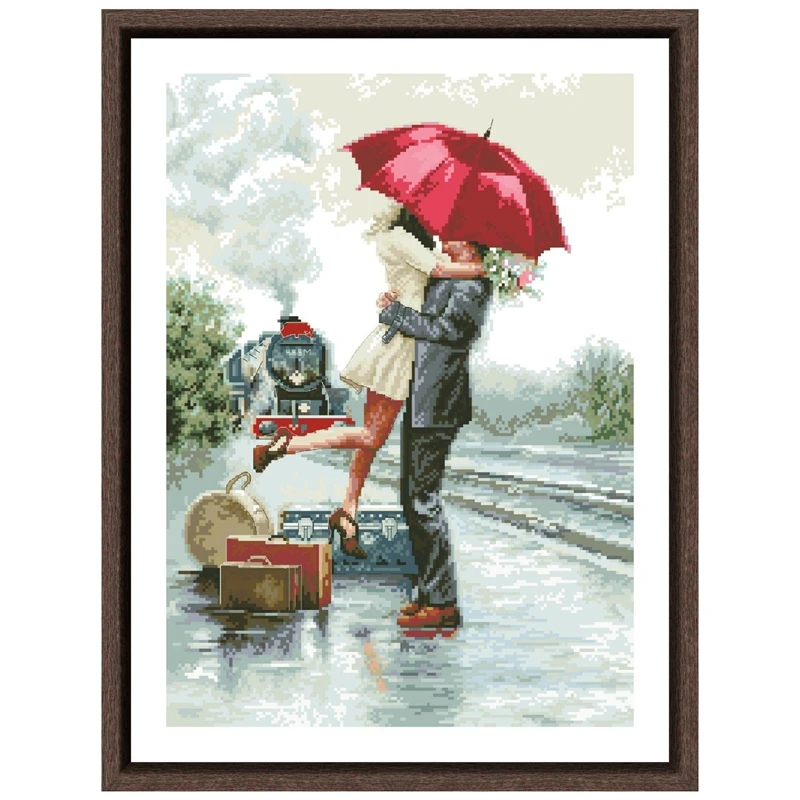 

Набор для вышивки крестиком для влюбленных на железнодорожной станции, 18 карат, 14 карат, 11 карат, ткань без принта, хлопчатобумажная нить, Набор для вышивки «сделай сам», украшение для стен дома