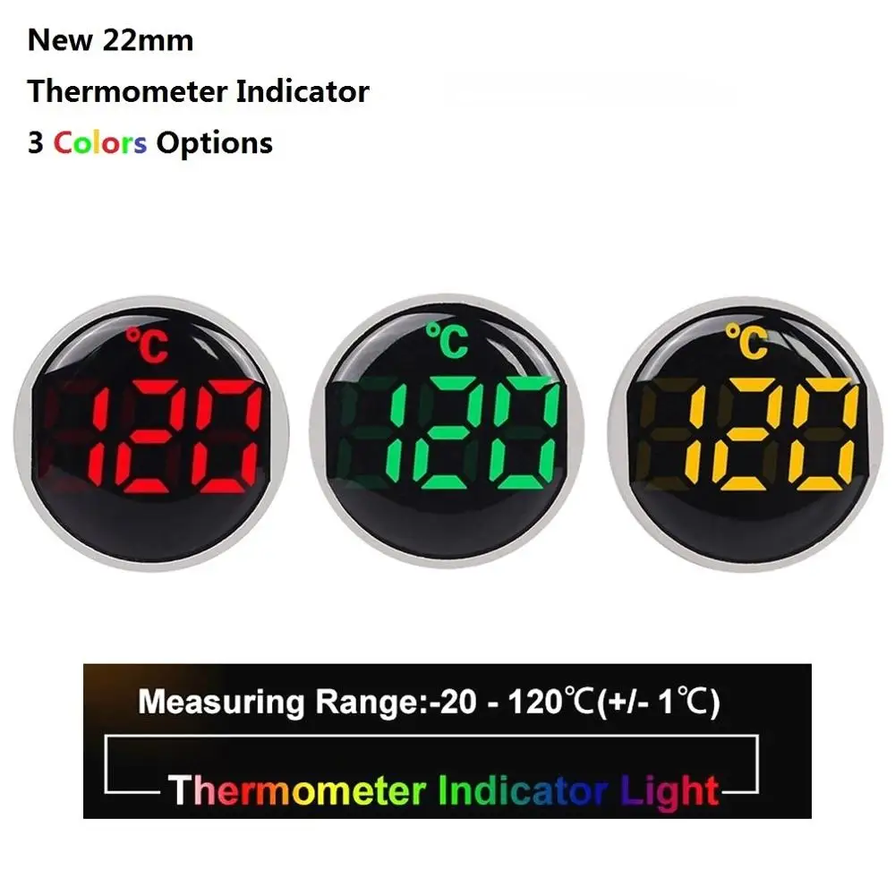 22mm Round Small Mini LED Light Display Thermometer Digital Temperature Meter Indicator AC 50-380V 220V -20-120'C