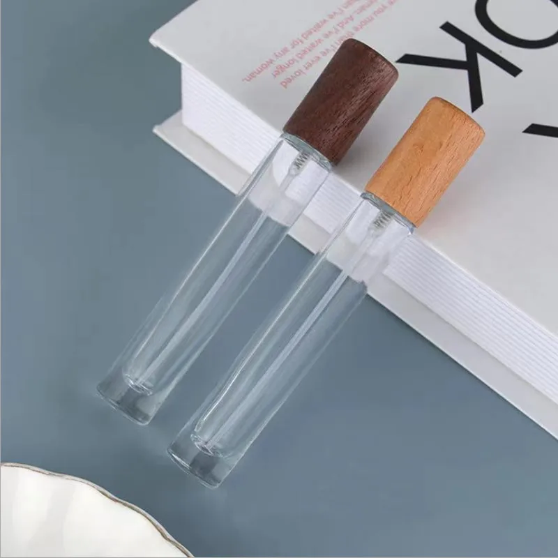 10/20/30pcs 10ml Square/Round Glass Perfume Spray Bottle Sample Thick Glass Vials Portable Mini Perfume Atomizer Wood Cap