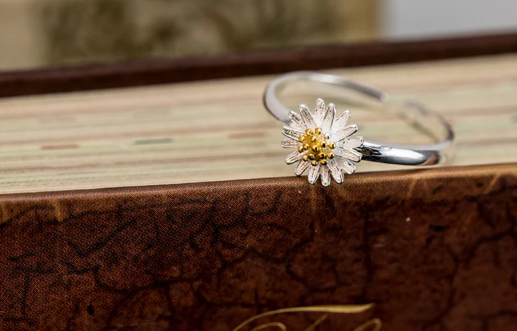 925 Sterling Silver Imperial Sunflower Open Rings For Women Hypoallergenic Fashion Girl Sterling-silver-jewelry