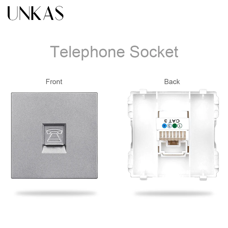 UNKAS Modules DIY Combination Free Matching French EU Socket USB Charger TV RJ12 Telephone RJ45 Computer Grey PC Plastic Panel