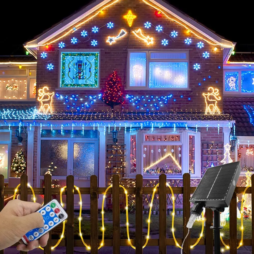 

Рождественские огни, уличный водонепроницаемый гирлянда со светодиодной гирляндой, солнечная трубка, веревка, гирлянда 52 м для новогоднего/вечеринки/свадебного украшения