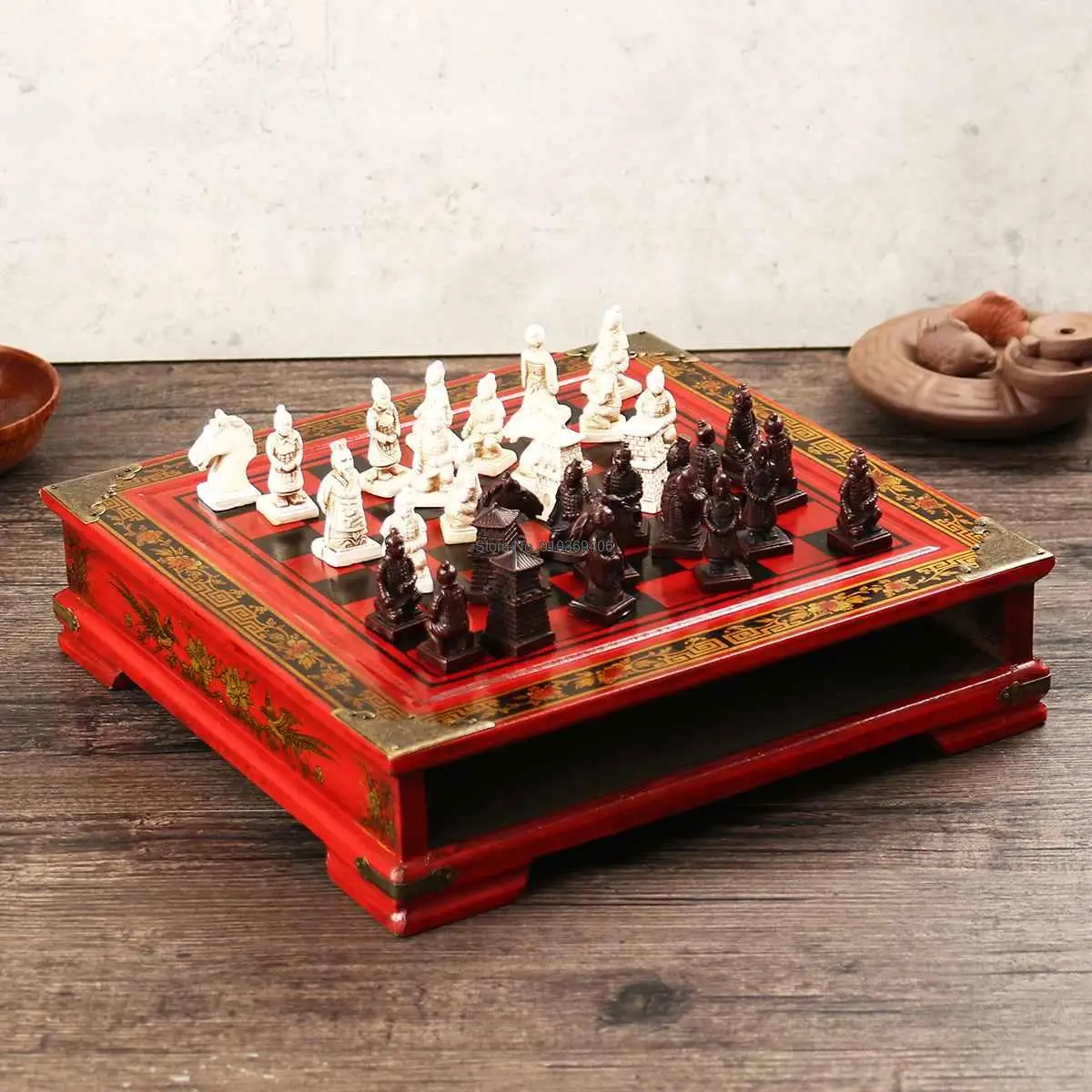 Classic Chinese Terracotta Warrior Wooden Chessboard Cartoon Characters Art Chess Board Game Teenager Adult Birthday Gift view 6