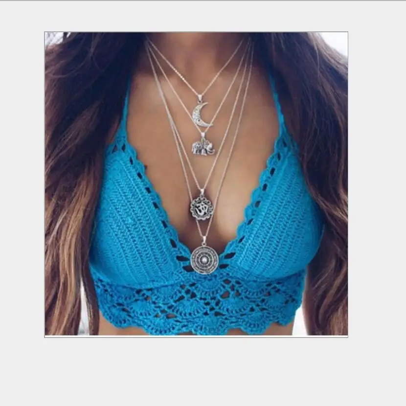 Bohemian Necklace Moon Elephant Ancient Pendent Silver Color Long Alloy Chain Choker Statement Necklace Collar S1917