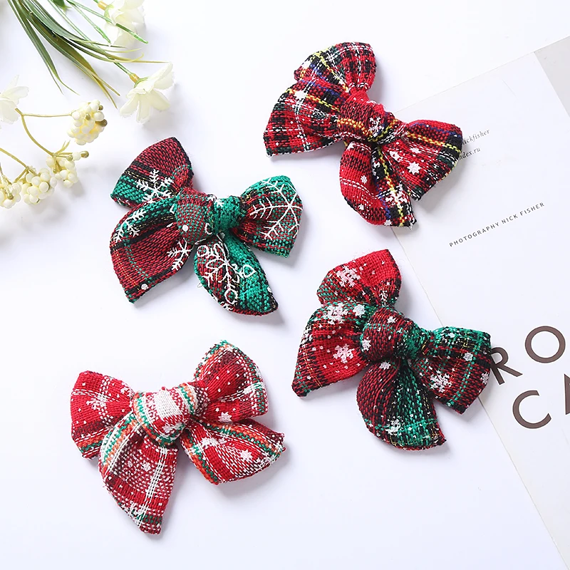 4pcs/Lot Hair Bow Baby Girls Hair Clip For Children Cable Knit Hair Accessories Hairpins Infant Christmas Headwear Wholesale