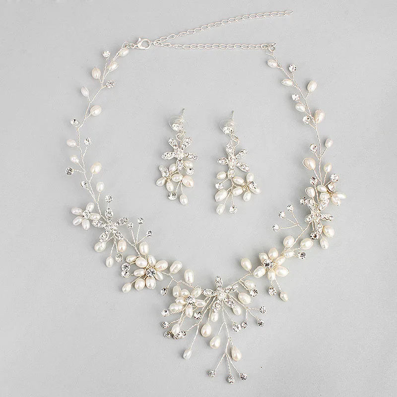 

Floralbride Handmade Austrian Crystals Rhinestones Freshwater Pearls Wedding Jewelry Set Bridal Necklace Earring Set Bridesmaids