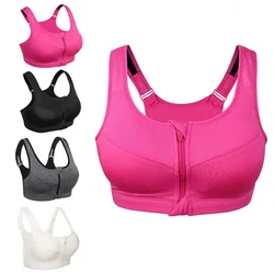 Mulheres Zipper Sutiãs Push Up Sports, Colete, Roupa Interior, À Prova de Choque, Respirável, Ginásio, Fitness, Atlético, Corrida, Tops Esportivos, 5XL, 1Pc