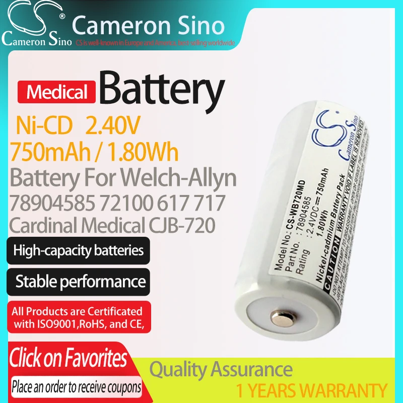 CameronSino Battery for Cardinal Medical CJB-723 fits Welch-Allyn 78904587 71000C 71020A Medical Replacement battery 750mAh