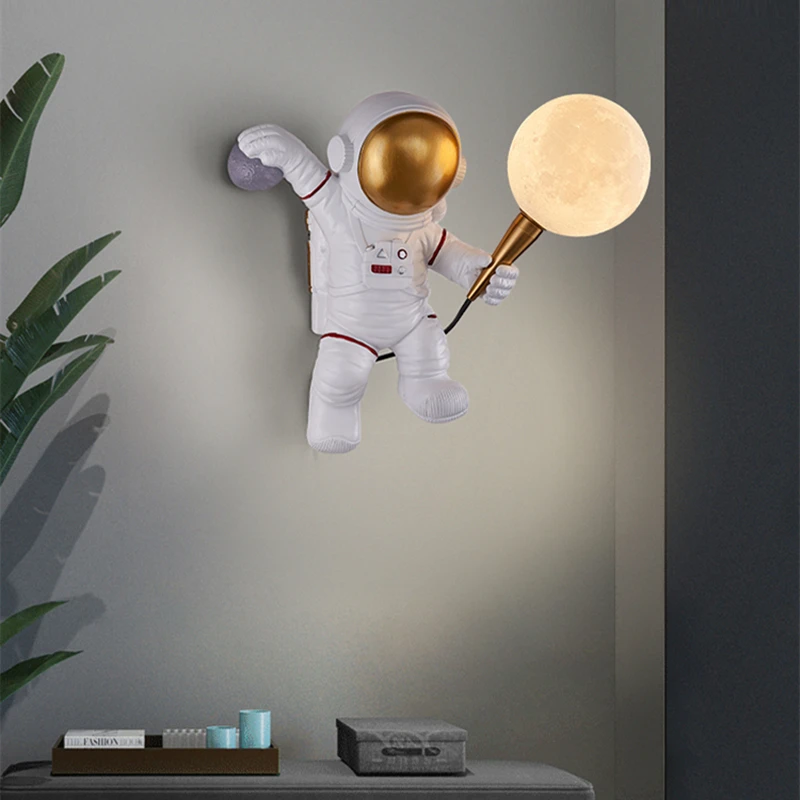 Lámpara LED nórdica con personalidad para habitación de niños, luz de pared con forma de Luna astronauta, cocina, comedor, dormitorio, estudio,