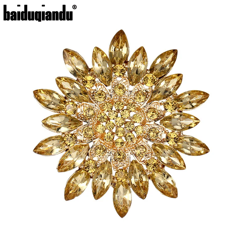 baiduqiandu Brand Classic Crystal Rhinestones Big Daisy Flower Brooches for Women Coat or Wedding Bouquets