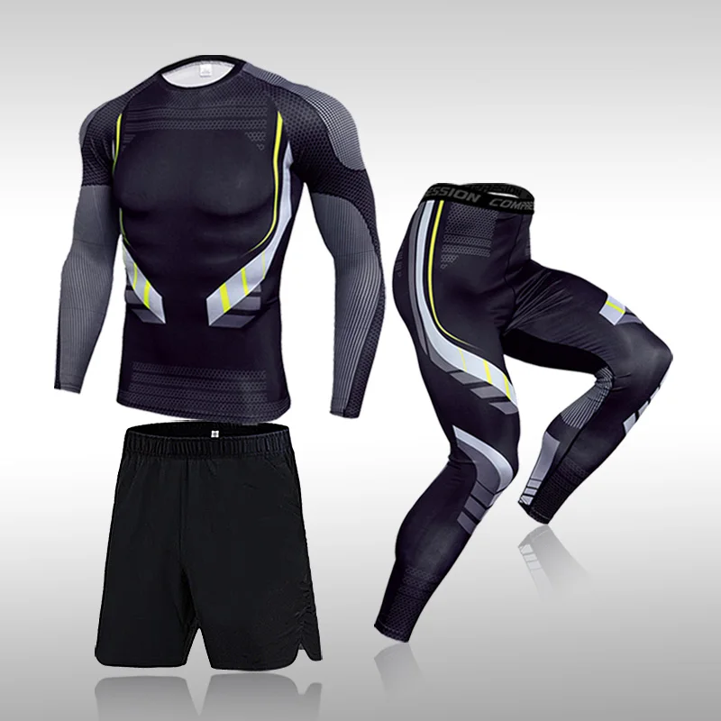 Ensemble de 3 pièces pour homme, combinaison de Sport, Gym, Fitness, Compression, course à pied, Jogging, Sport, exercice, Rashguard