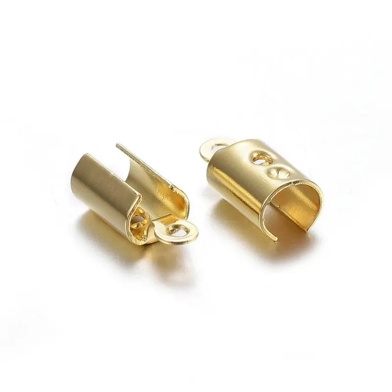 200pcs 304 Stainless Steel Folding Over Unclosed Crimp Cord Ends Leather Clasp Tip End Jewelry Connector for Jewelry Making