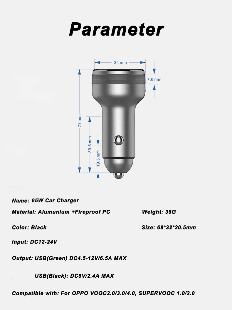 Upgraded 65W SUPERVOOC 2.0 Car Charger Fast Charging 6.5A Type-C Cable For OPPO Find X2 Pro Reno 3 4 Ace 2 X20 X2 Realme X50 Pro