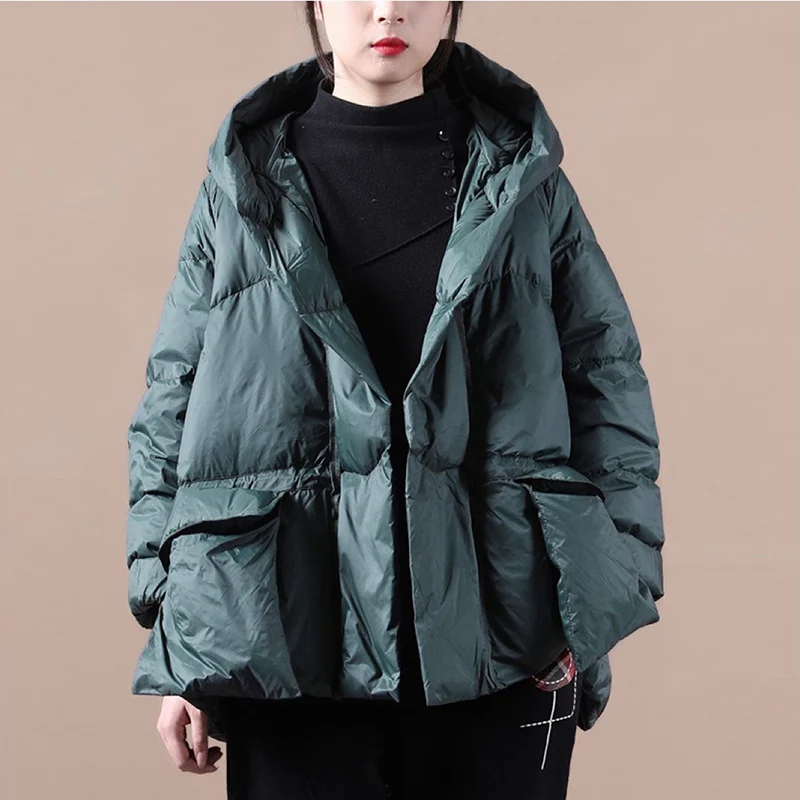 Winter Fashion Oversize Duck Down Coat Women Hooded Warm Thick Jackets Black Autumn Pocket Casual Parkas