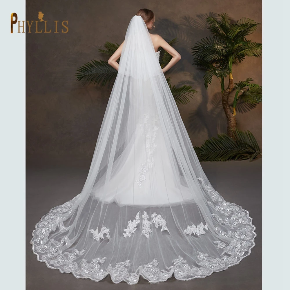 B54 Luxury Long Bridal Veils Real Photos 2 Layer Bridal Veil with Comb 3 Meters Cathedral Wedding Veil Bride Accessories