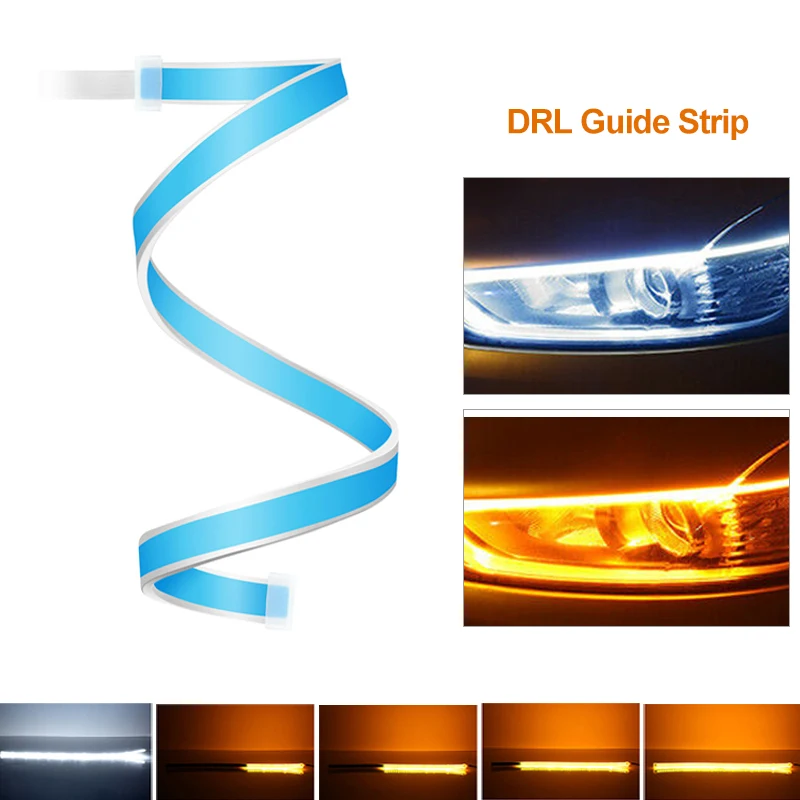 

2pcs 60CM Car LED Headlight Strip DRL Slim Amber Sequential Running Amber Flexible Turn Signal Strip for Headlight