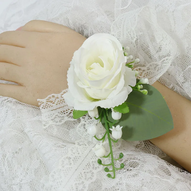 Novo boutonnieres decoração do casamento branco champanhe artificial anfitrião celebração do feriado broche flores