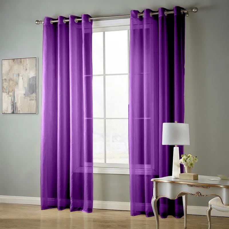 Dark Purple European and American Style Window Screening Solid Door Curtains Drape Panel Sheer Tulle For Living Room AP184#30