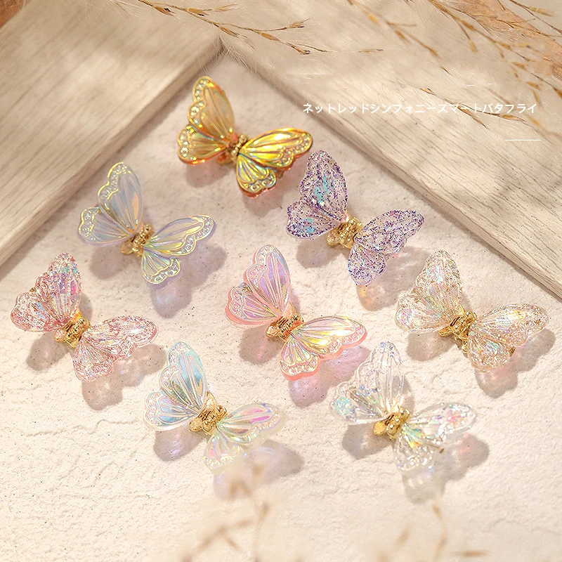 5Pcs Aurora Butterfly Nail Art Decorations AB Colorful 3D Flying Butterflies Zircon Nail Ornaments DIY UV Manicure Accessories