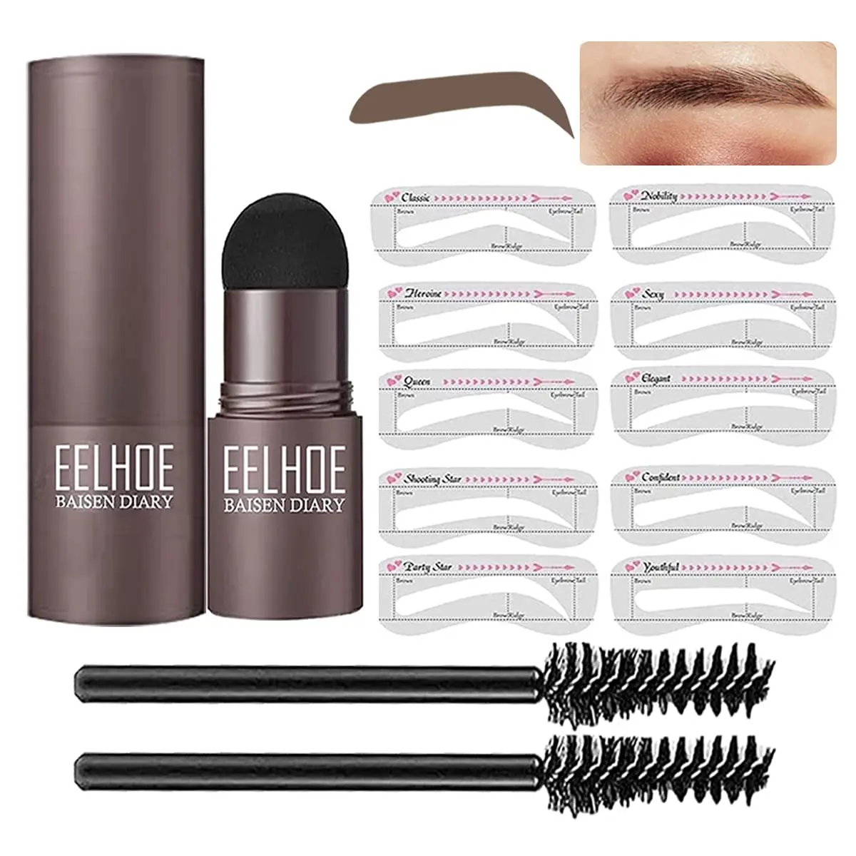 Eyebrow Shaping Kit Stamp Eyebrow Pencil and 5 Pairs Brow Stencils Kit Pen Cosmetics Waterproof Natural Color Eye Makeup Tools