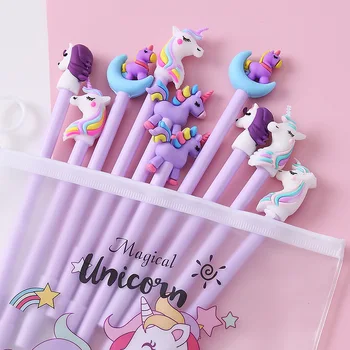 10 pièces/ensemble stylo Gel mignon Kawaii motif aléatoire licorne poney 0.5m stylo à encre Gel noir papeterie scolaire fournisseurs de bureau cadeaux
