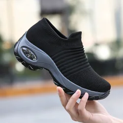2024 Spring Women Sneakers Shoes Flat Slip on Platform Sneakers for Women Black Breathable Mesh Sock Sneakers Shoes