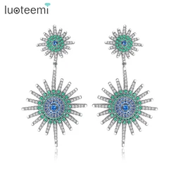 LUOTEEMI 2021 New Fashion Ethnic Big Sparkling Dangle Earrings For Women Cubic Zirconia Paved Statement Earrings Brincos Gifts