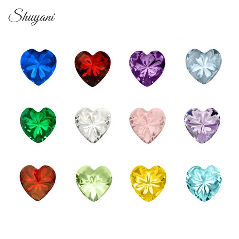 50Pcs Colorful Rhinestone Bithstone Heart Shape Birthday Stones Floating Charms Fit Locket Necklaces Women Gift Jewelry