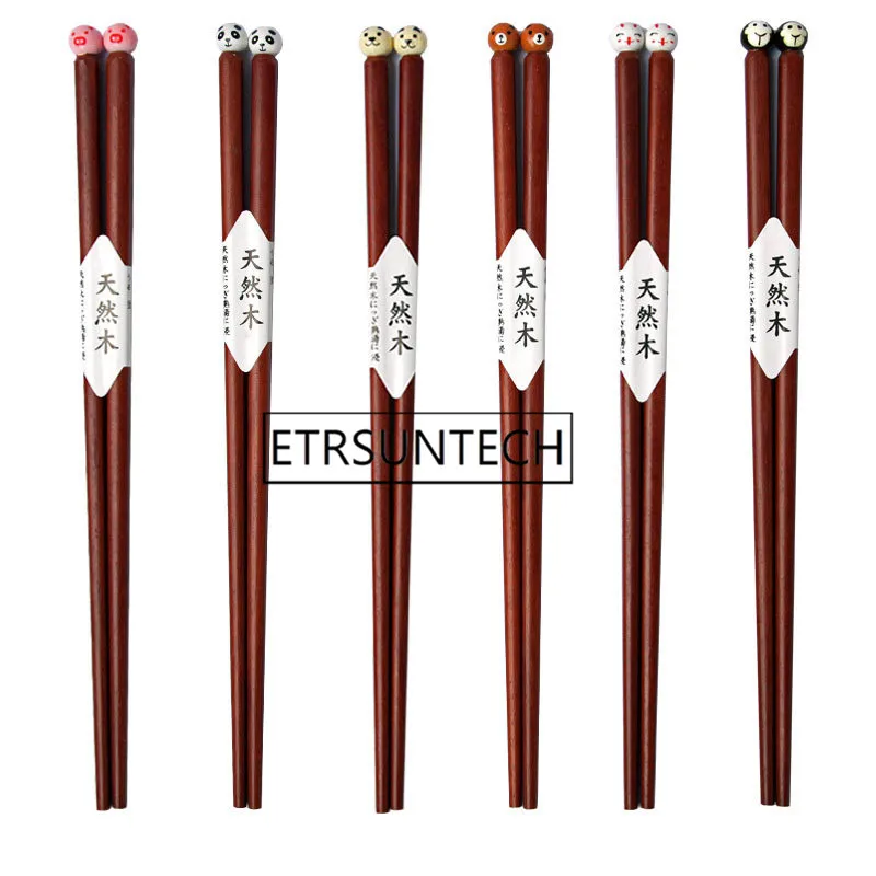 100pairs Reusable Handmade Japanese Natural Wood Chopsticks Sushi Food Animal Pig Panda Wooden Chop Sticks