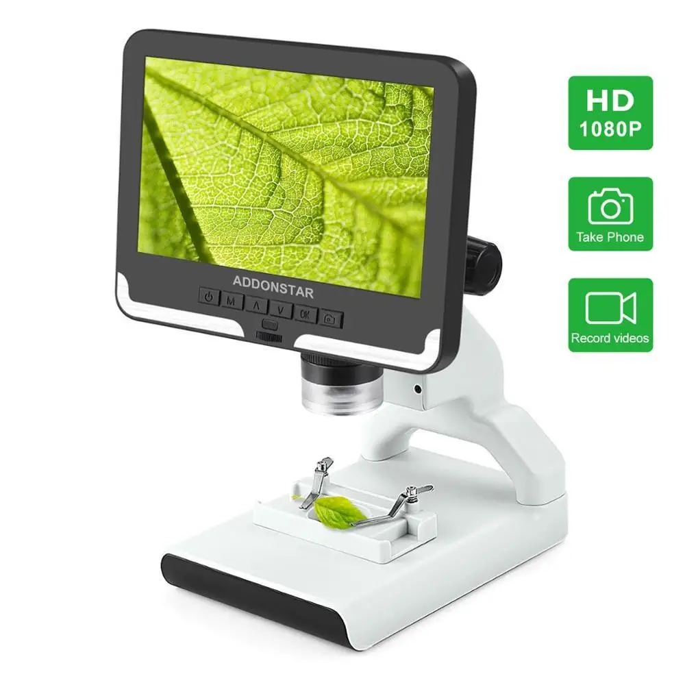 

2MP 1080p 200x Digital Microscope 7 Inch LCD Screen Microscopes with Plastic Stand for School Student Coins Jeweler