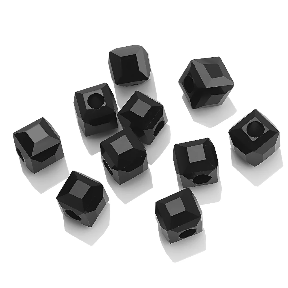 8mm 10mm 12mm Glass Faceted  Square Black Crystal Cube Beads With Large Hole For DIY Making Charm Bracelets Jewelry Accessories