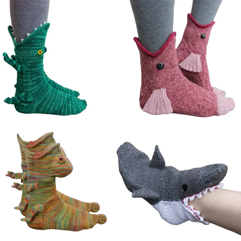 Christmas Socks Shark Fish Chameleon Crocodile Knit Sock Cute Unisex Novelty Winter Warm Floor Knitting Sock Gifts for Woman Man