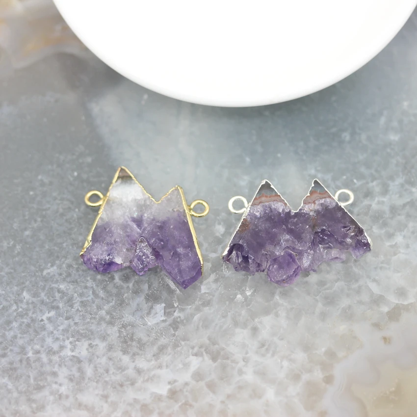 

5pcs,Mountain Shape Raw Amethysts Druzy Slab Pendants Bulk,Purple Quartz Geode Drusy Slice Necklace Charms Jewelry Wholesales