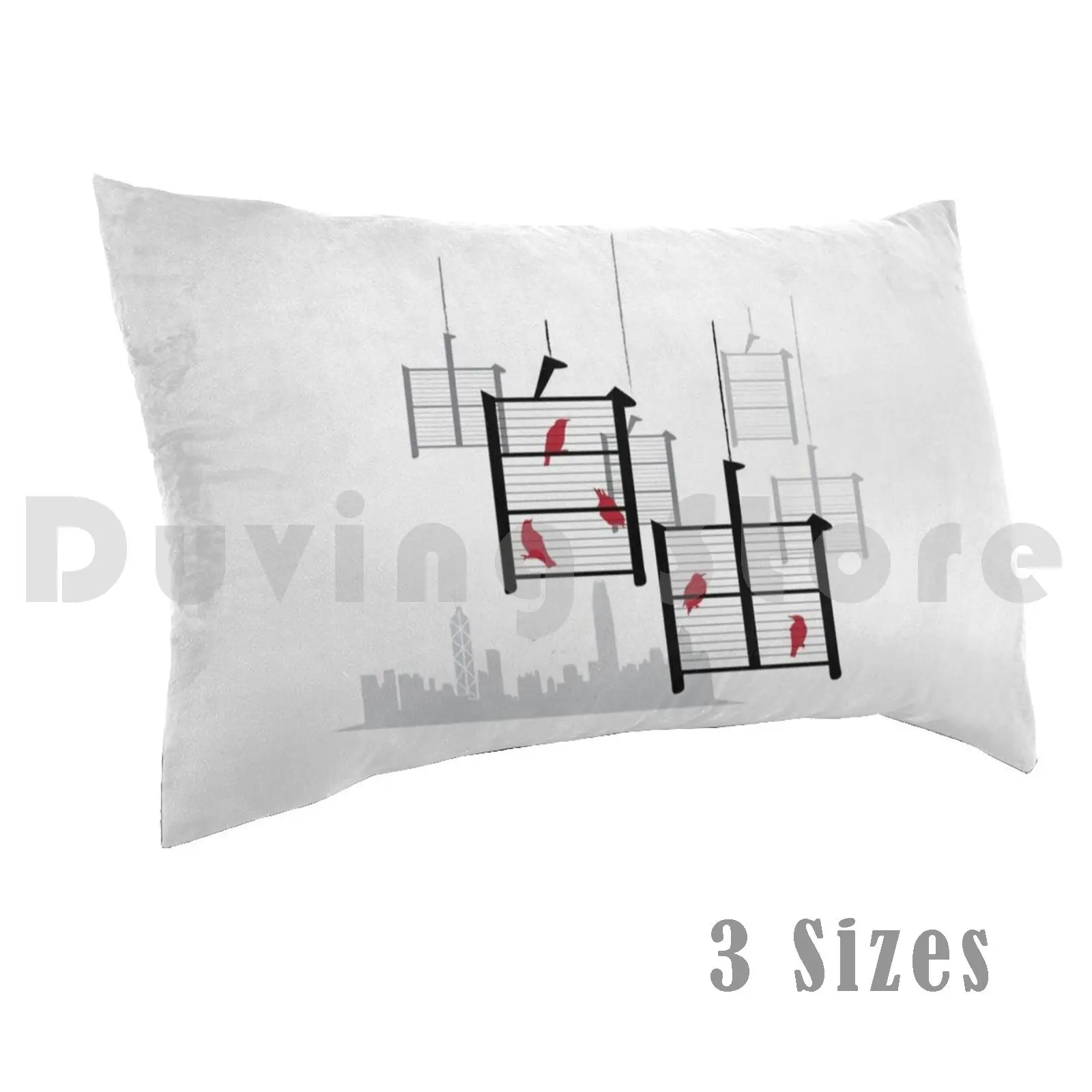 

( Cages ) Pillow Case Printed 50x75 Atelier Unbound Birds Text Graphic Irony Birdcage