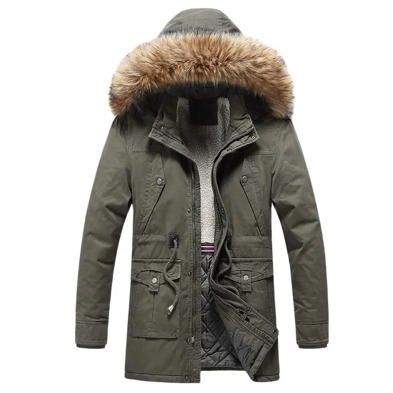 

Winter Jacket Men Fleece Parkas Mens Hooded Warm Silk Like Cotton Thick Casual Man Winter Jacket Coats Hat Detachable Parkas