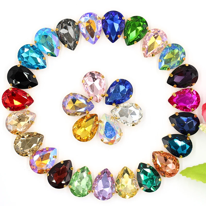 7x10m Drop all color Mixed Strass Glass Sew-on Rhinestones with Claw for Diy Craft Christmas Clothing Garment Decoration Jewelry