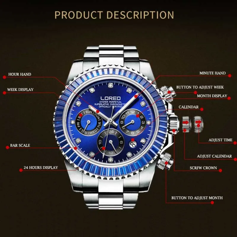 LOREO 200m Waterproof Diving Watches for Man High Quality Mechanical Wristwatches Sapphire Luminous Screw Crown Automatic Watch