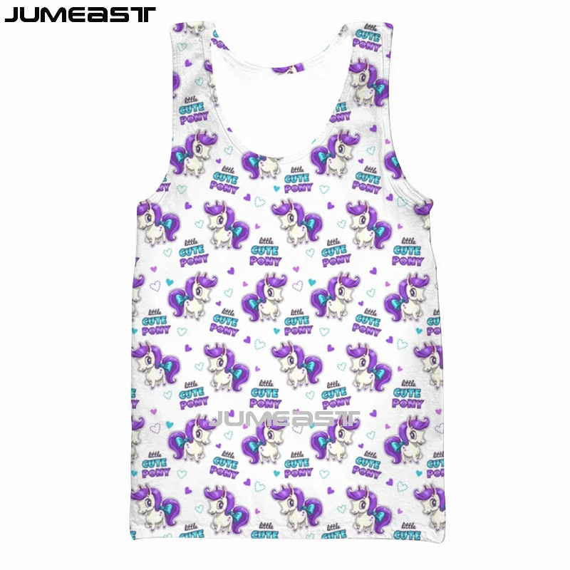 Jumeast Brand Men Women 3D Printed Vest Cartoon Horse Pony Little Pony Short Sleeve Sport Pullover Summer Tank Tops Tees image 5