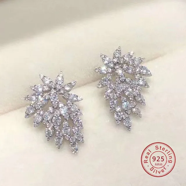 Rhinestone 925 srebro oświadczenie kolczyki 2021 geometryczne duże liście kolczyki z piórami dla kobiet kryształowy prezent ślubny