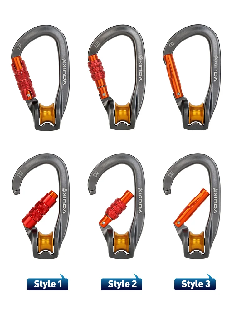 Xinda Outdoor Pulley Carabiner Mountaineering Safety Buckle Lock Cross Strop Equipment Bearing Pulley Hook