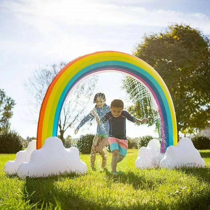 2022 New Outdoor Lawn Beach Sea Inflatable Rainbow Arch Water Spray Kids Sprinkler Play Toys Air Matress Summer Pool