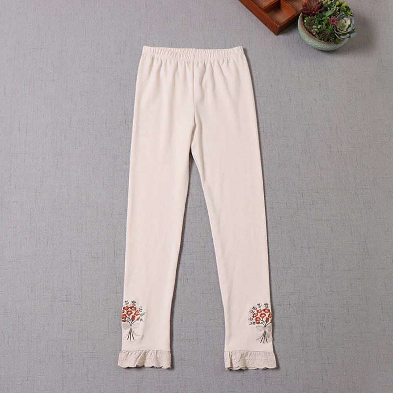 Autumn Winter Casual Sweet Flowers Embroidery Leggings Women Clothing Cotton And Linen Female Vestido Mori Girl Leggings K044