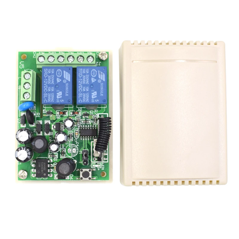 433MHz Universal Wireless Remote Control AC 220V 2CH rf Relay Receiver and Transmitters for Universal Garage and Light Control