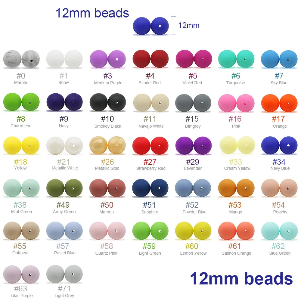 Cute-idea Silicone Beads Round Beads 12mm 10pcs Food Grade Silicone Teether DIY Pacifier Clips Beads Necklace Baby Teethers