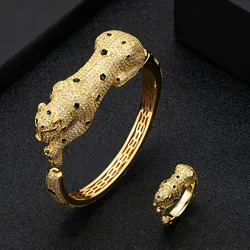 Zlxgirl jewelry Classic Leopard shape animal bangle with ring jewelry sets fashion women's Full round zirconia bracelet bangle