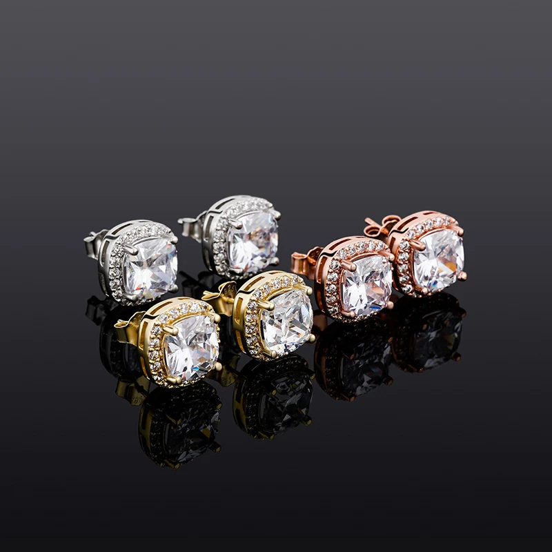 

1 Pair Hip Hop Claw Set 3A+ CZ Stone Bling Ice Out Geometric Round Stud Earrings for Men Rapper Jewelry Gift Drop Shipping