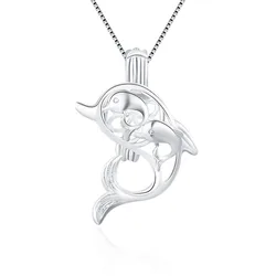 CLUCI 925 Sterling Silver Dolphin Shaped Pendant for Necklace Making Women Dolphin Shaped Silver 925 Cage Pendant SC109SB