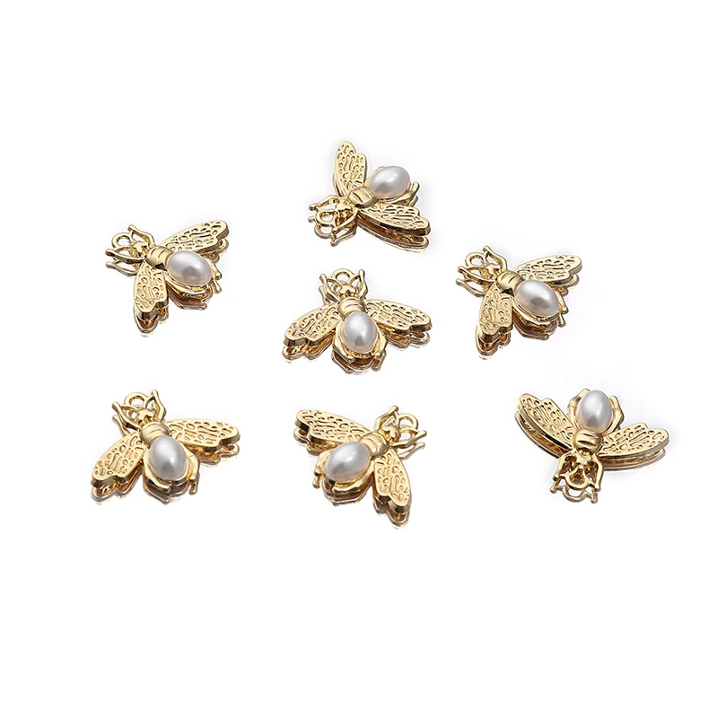 10Pcs 19*24mm Pattern Imitation Pearl Bee Charms For DIY Bracelet Earring Necklace Pendants Alloy Jewelry Making Findings