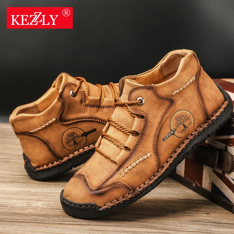 kezzly Explosion hot men's outdoor casual men's boots plus size hand stitched men's shoes Warm cotton shoes boots