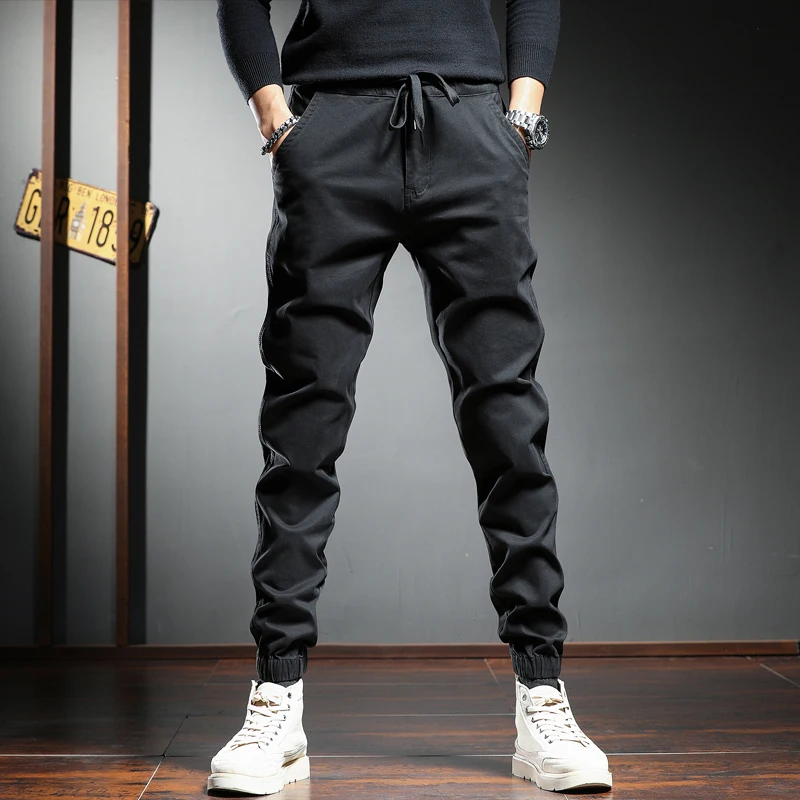 Fashion Gray Cotton Casual Pants Men Sport Joggers Streetwear Slim Fit Trousers Mens